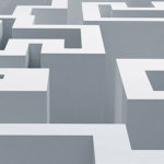 outbound marketing, seo (graphic: man walking on top of maze)