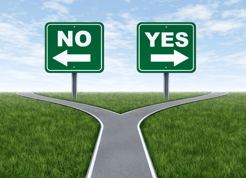 marketing automation (graphic: Yes or no decision symbol represented by a forked road with a road sign saying yes and another saying no with arrows)