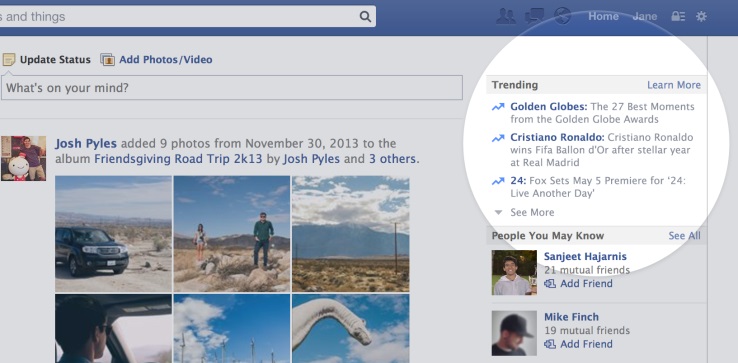 Facebook Hashtags (Screenshot: spotlight on trending hashtags)